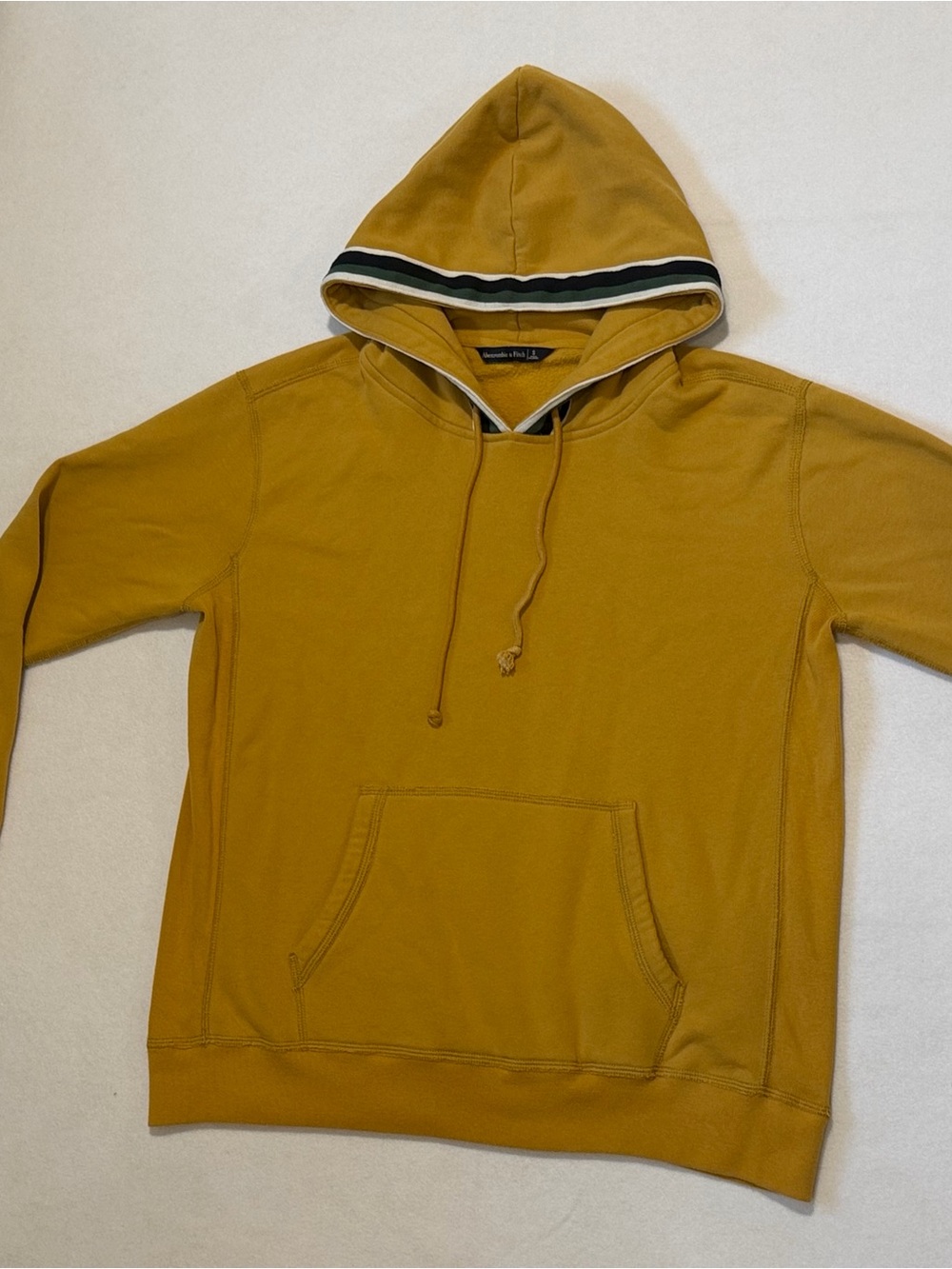 Abercrombie & Fitch Mustard Hooded Sweatshirt with Striped Hood Trim